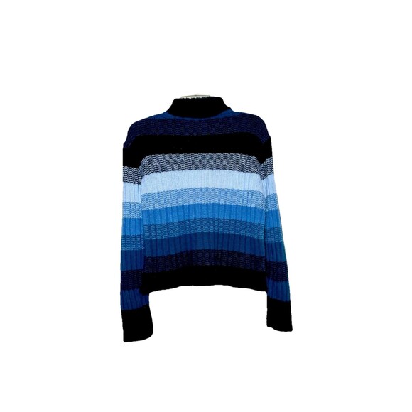 Y2K 2000s Vintage Striped Fitted Ribbed Sweater Long Sleeve Acrylic Grunge Large - Picture 2 of 6
